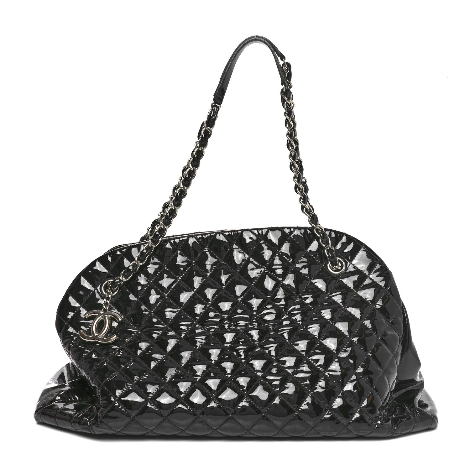 Patent Quilted Large Just Mademoiselle Bowling Bag Black