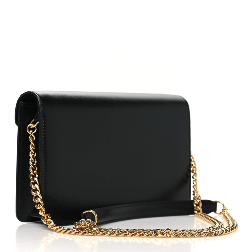 Shiny Calfskin Triomphe Margo Wallet on Chain Black