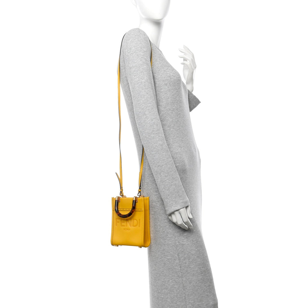 Vitello King Plexiglass Logo Embossed Mini Fendi Sunshine Shopper Tote Mimosa
