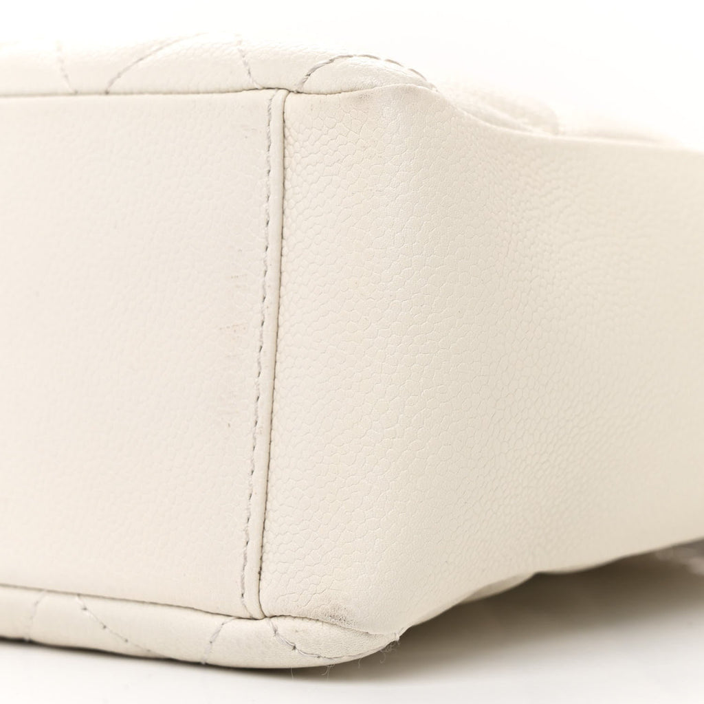 Caviar Quilted Petit Shopping Tote PST White