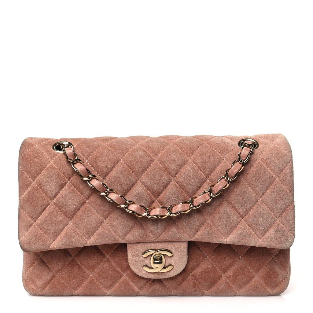 Suede Quilted Medium Double Flap Light Pink