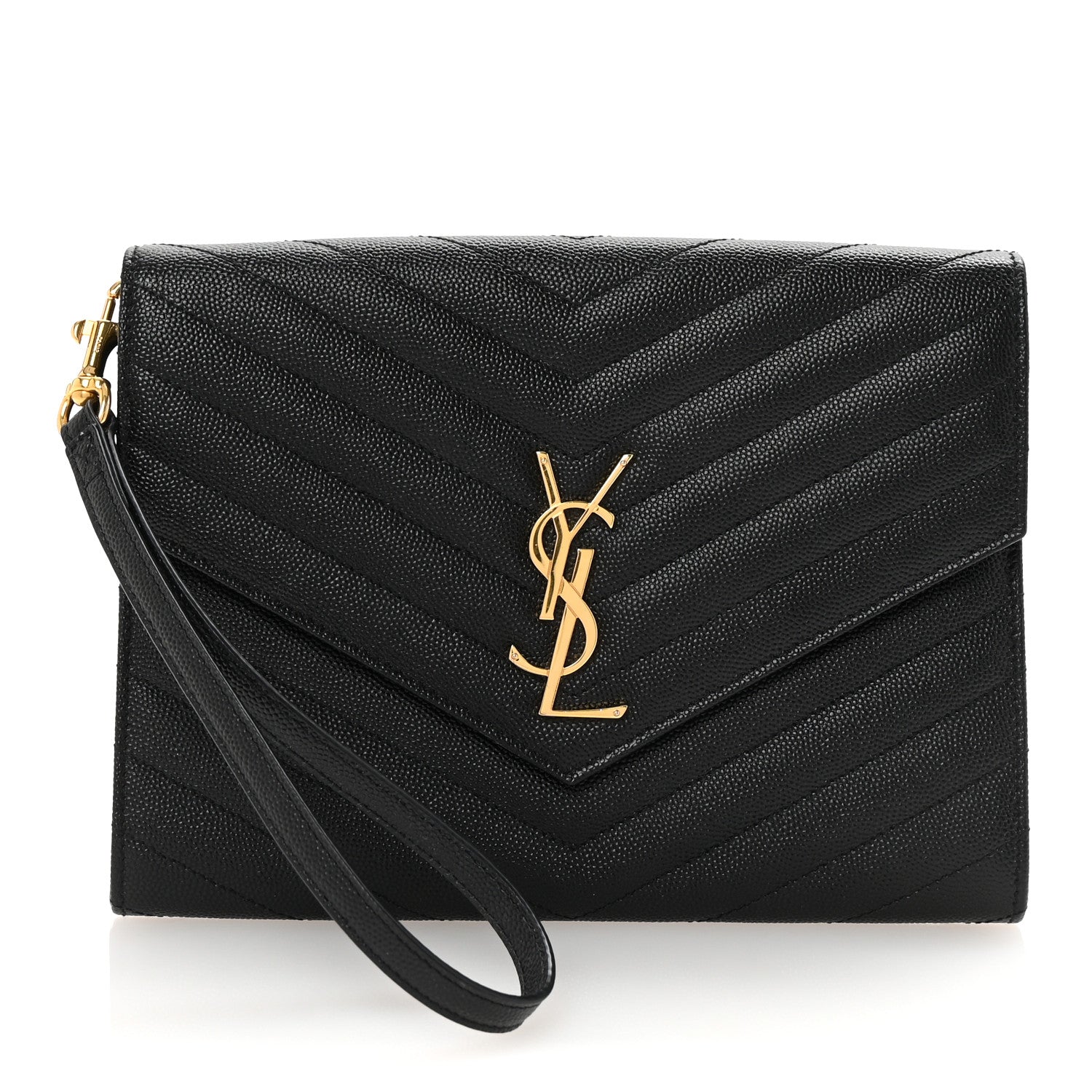 Grain De Poudre Matelasse Chevron Monogram Envelope Clutch Black