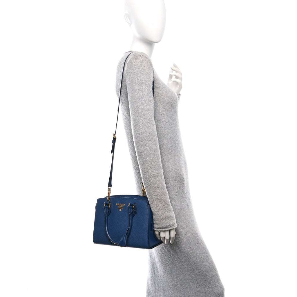 Saffiano Soft Calfskin Double Handle Satchel Bluette