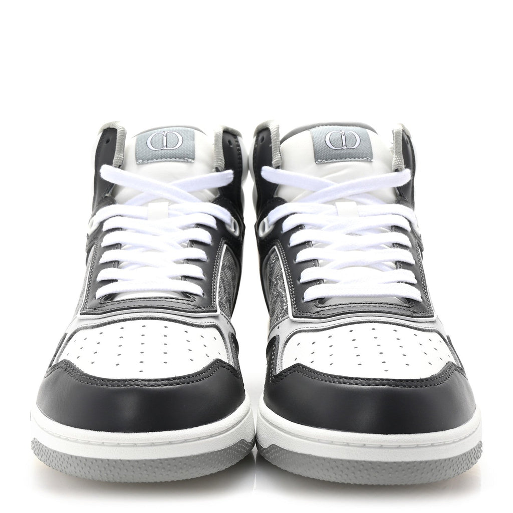 Smooth Calfskin Jacquard Oblique Mens B27 High Top Sneakers 40 Grey