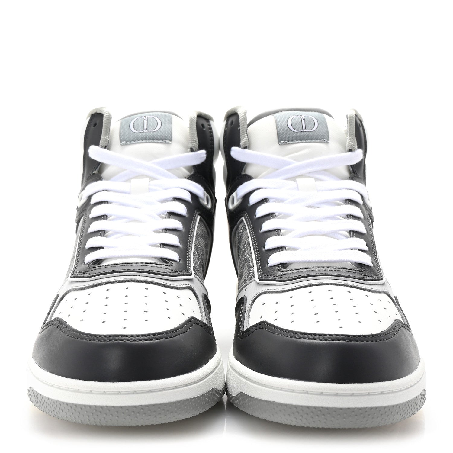 Smooth Calfskin Jacquard Oblique Mens B27 High Top Sneakers 40 Grey