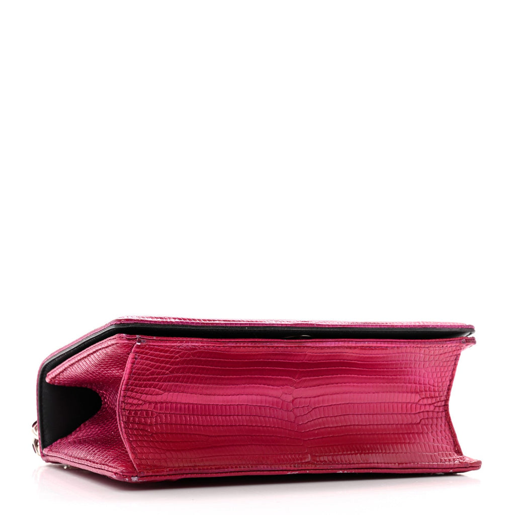 Metallic Lizard Small Diorama Flap Bag Fuchsia