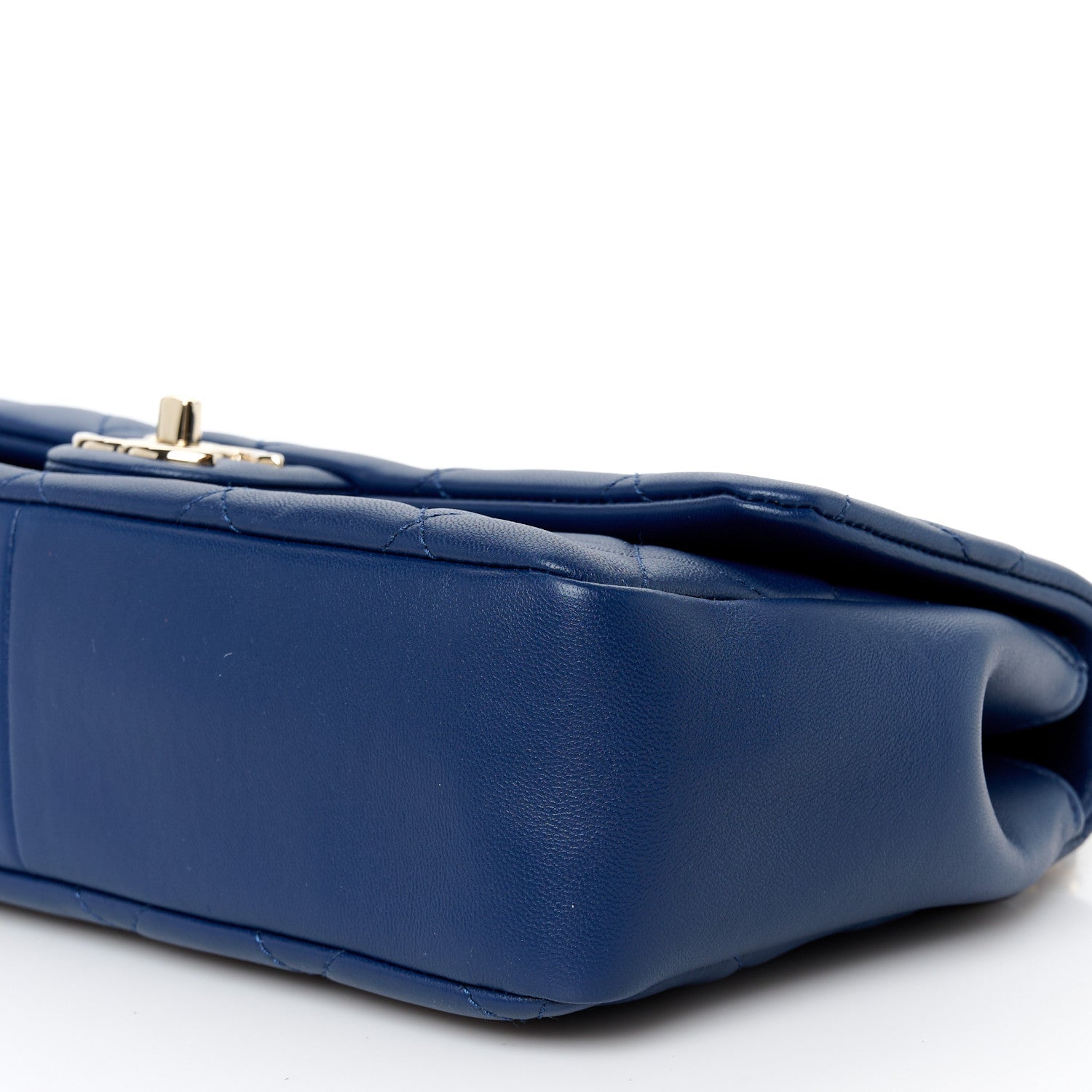 Lambskin Quilted Resin Bi-Color Chain Flap Bag Navy