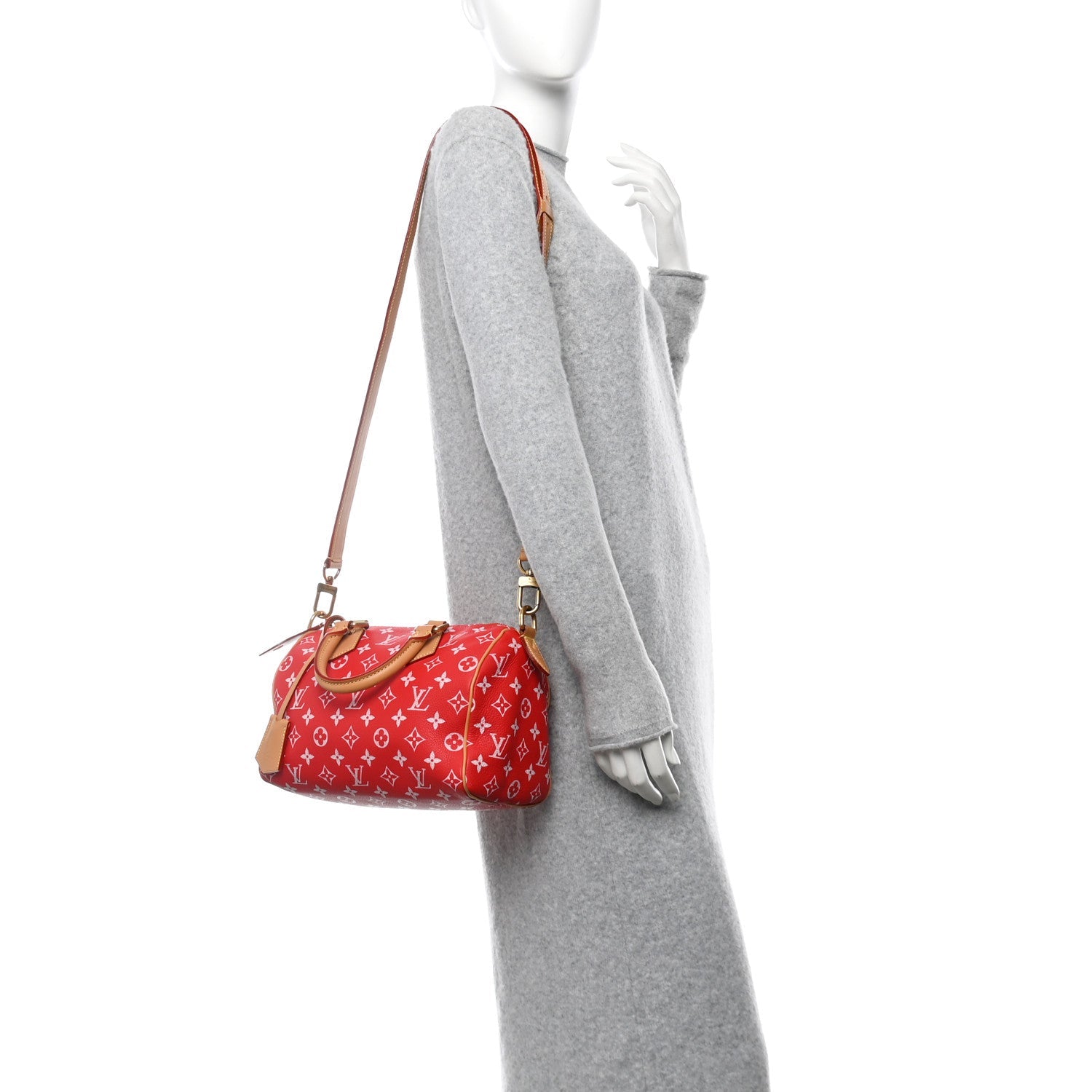 Soft Calfskin Monogram Speedy P9 Bandouliere 25 Red