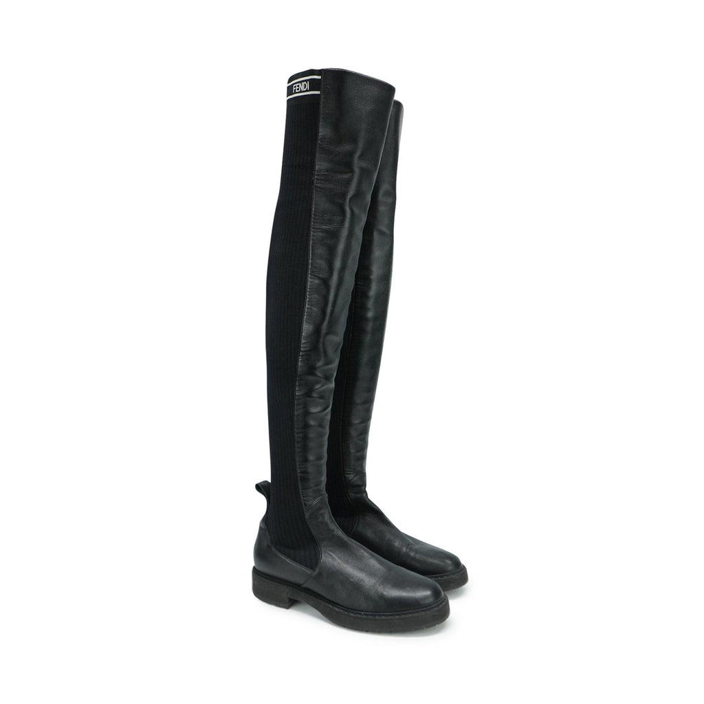 Fendi Ribbed Thigh-High Boots - Women's 39