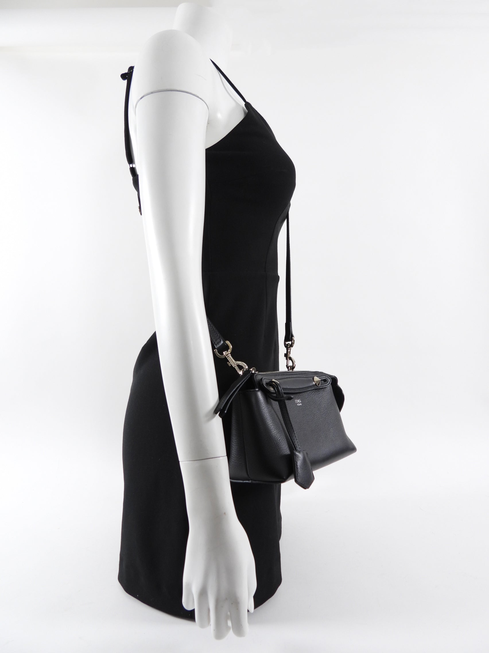 Fendi Black Leather Mini By The Way Red Crystal Crossbody Bag