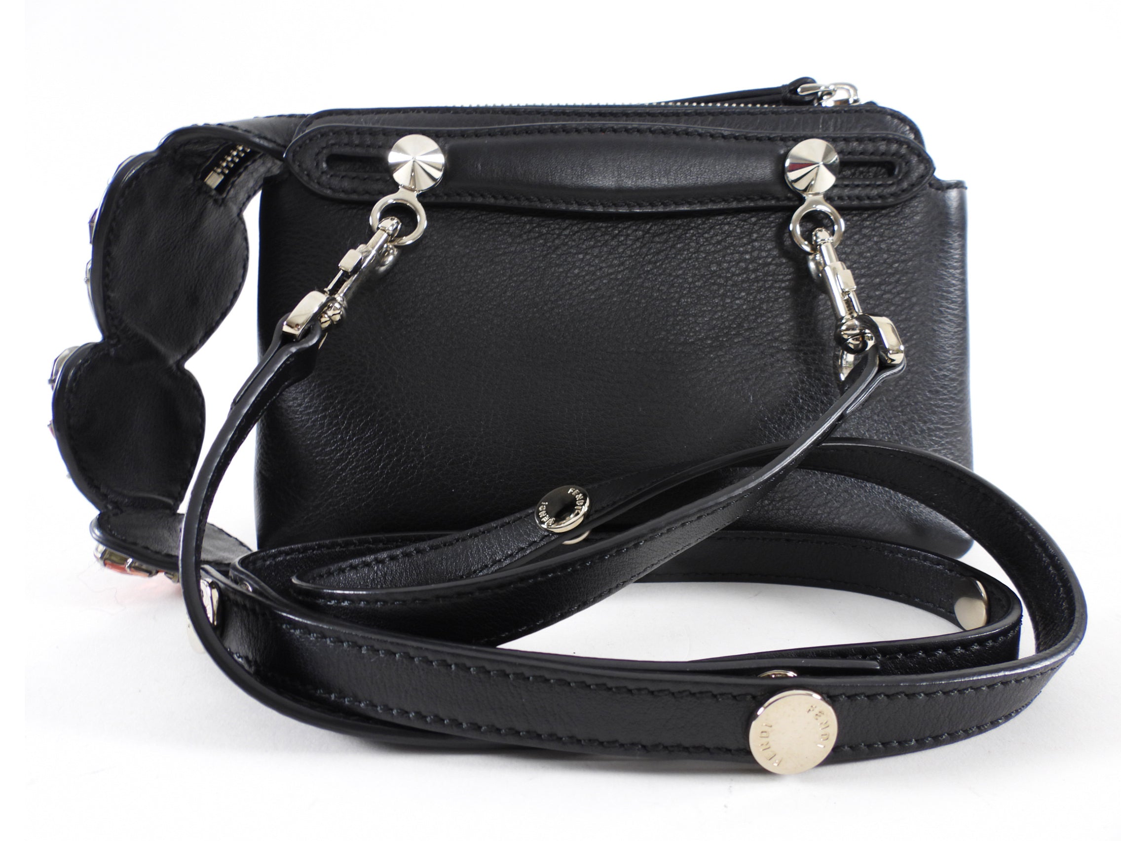 Fendi Black Leather Mini By The Way Red Crystal Crossbody Bag