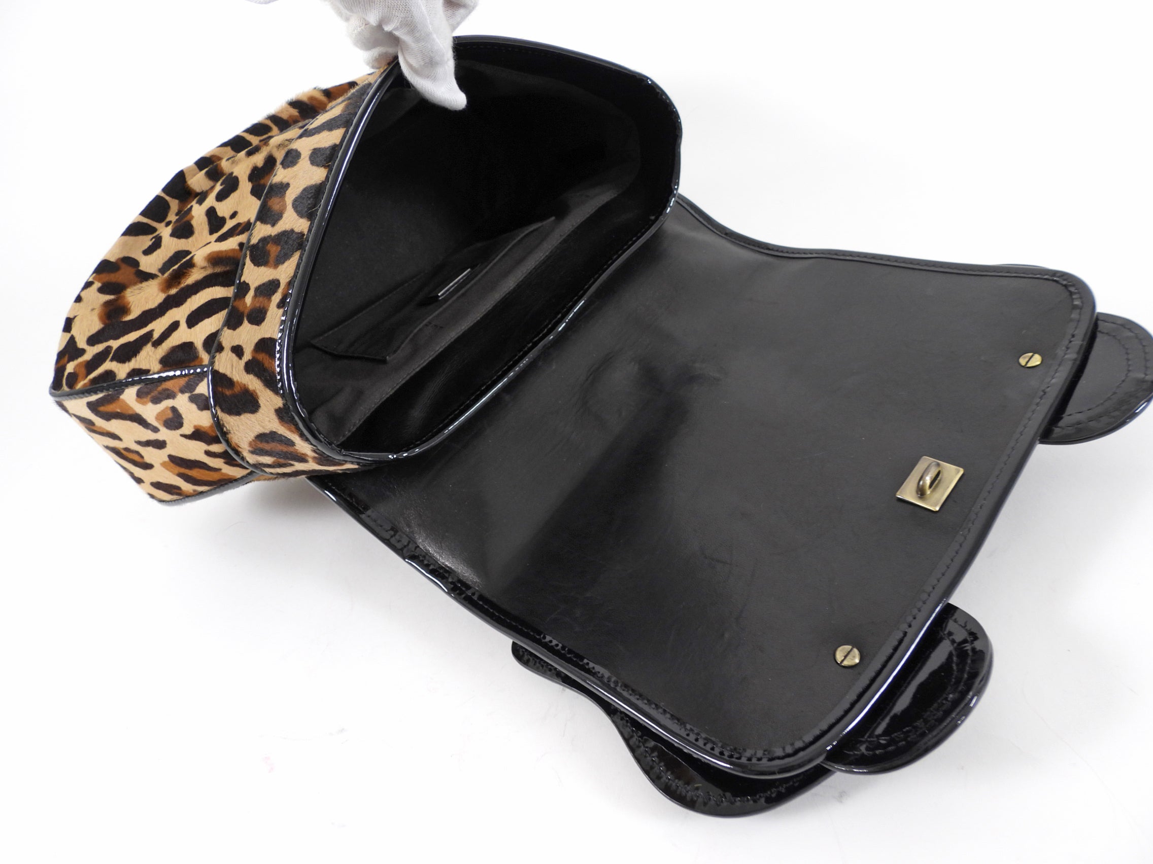 Fendi Vintage 2006 Leopard Print Pony Hair Patent B Bag