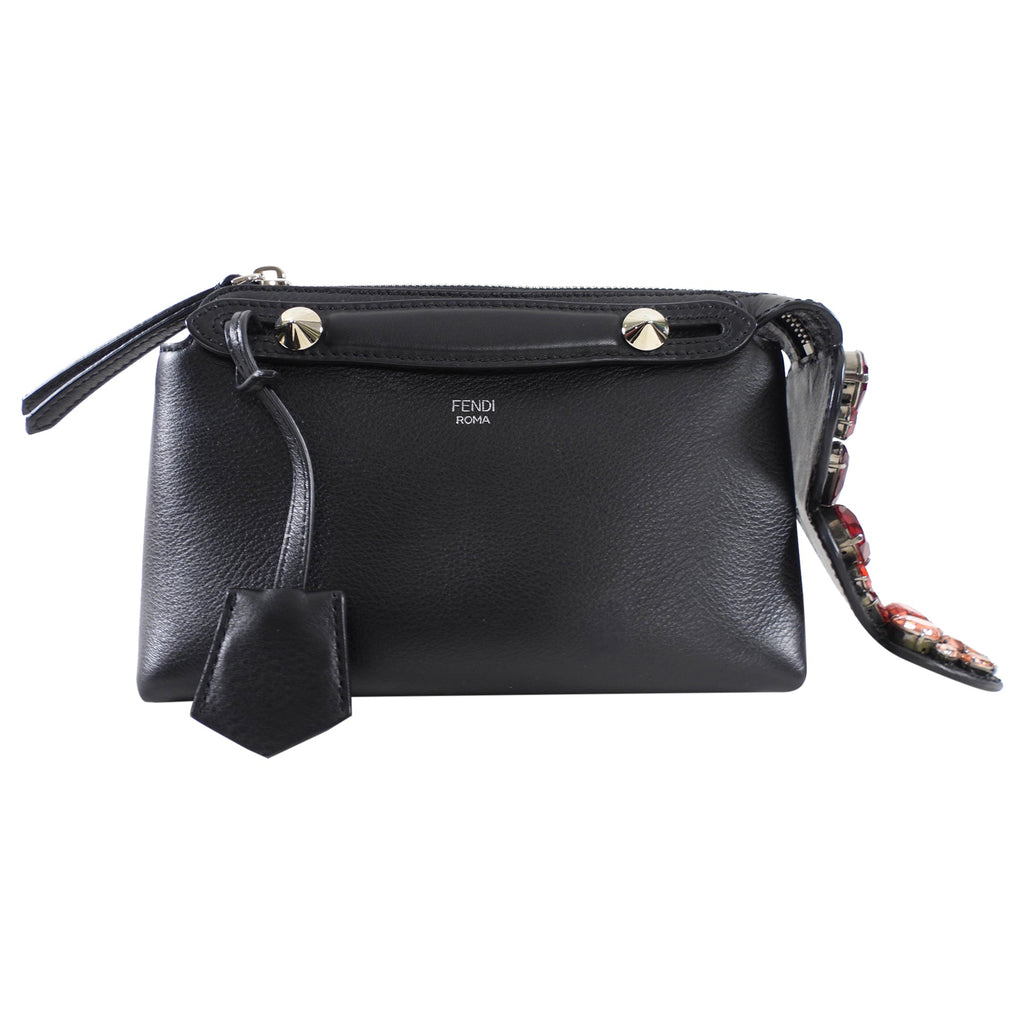 Fendi Black Leather Mini By The Way Red Crystal Crossbody Bag