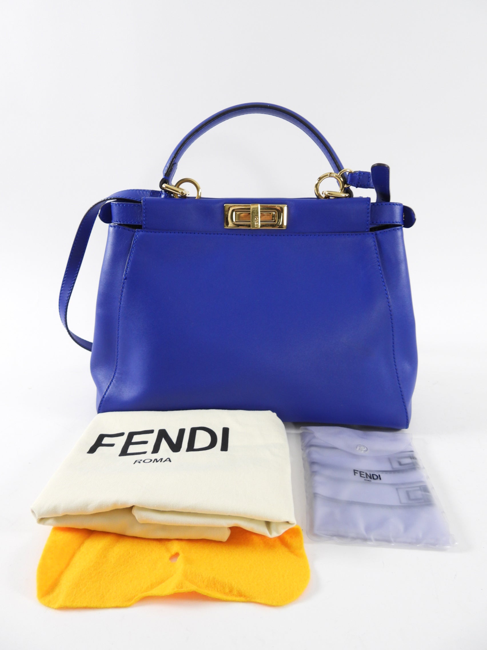 Fendi Blue Leather Peekaboo Medium Bag with Pequin Lining