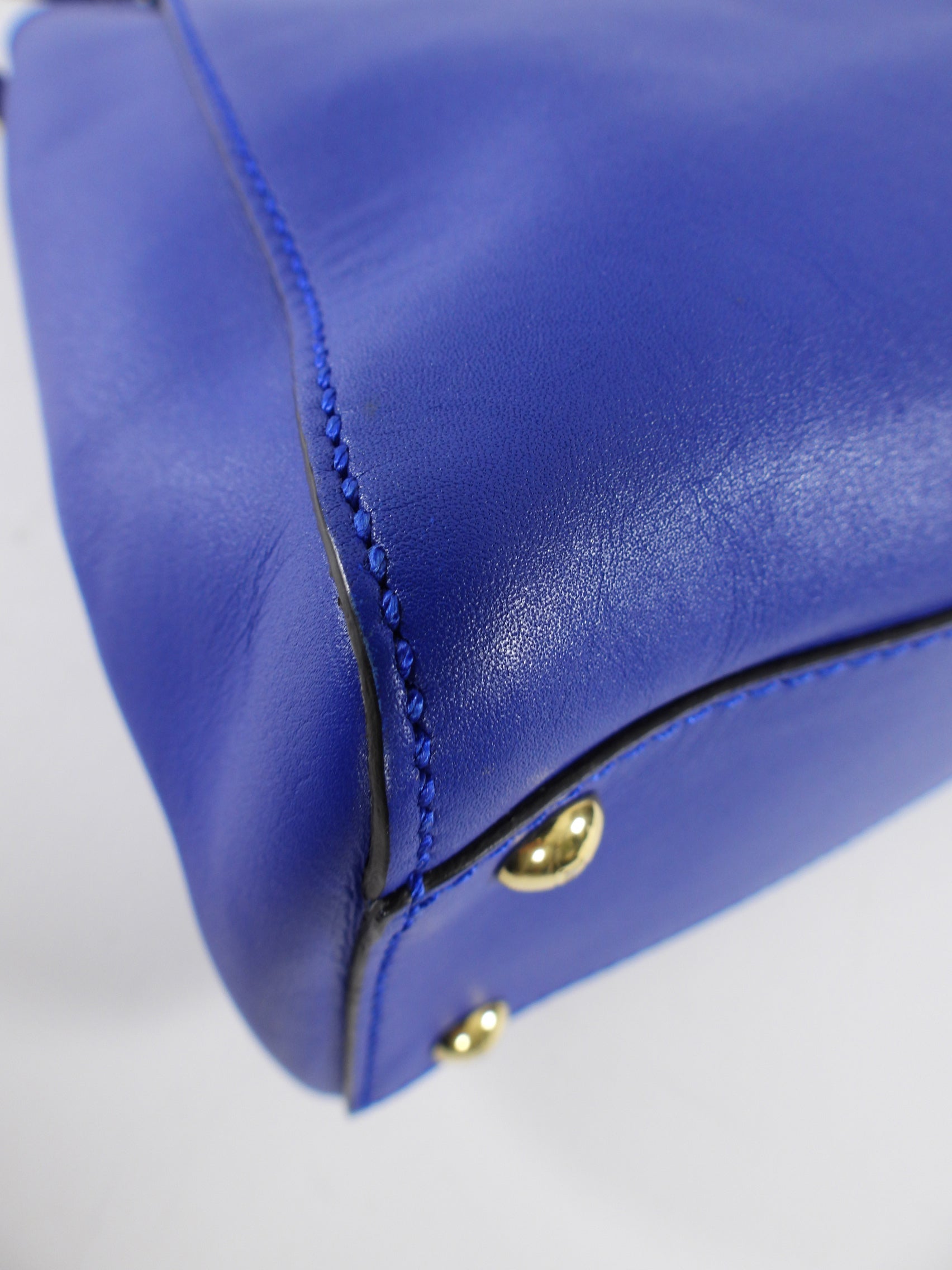 Fendi Blue Leather Peekaboo Medium Bag with Pequin Lining