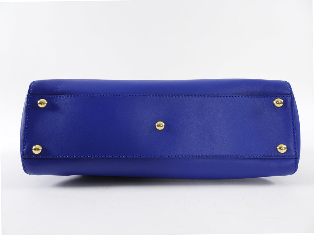 Fendi Blue Leather Peekaboo Medium Bag with Pequin Lining