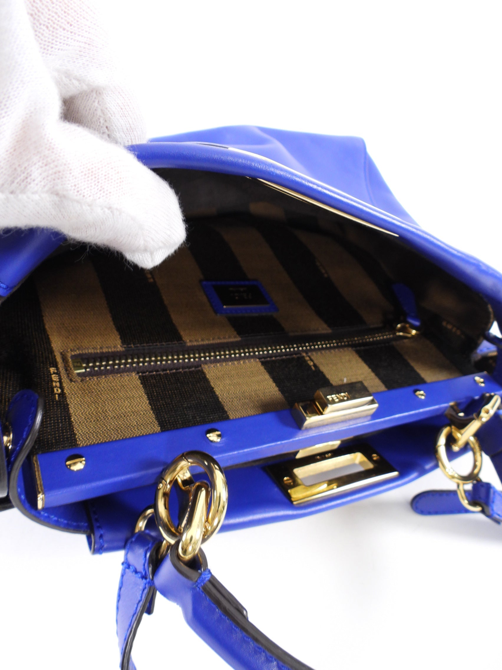 Fendi Blue Leather Peekaboo Medium Bag with Pequin Lining