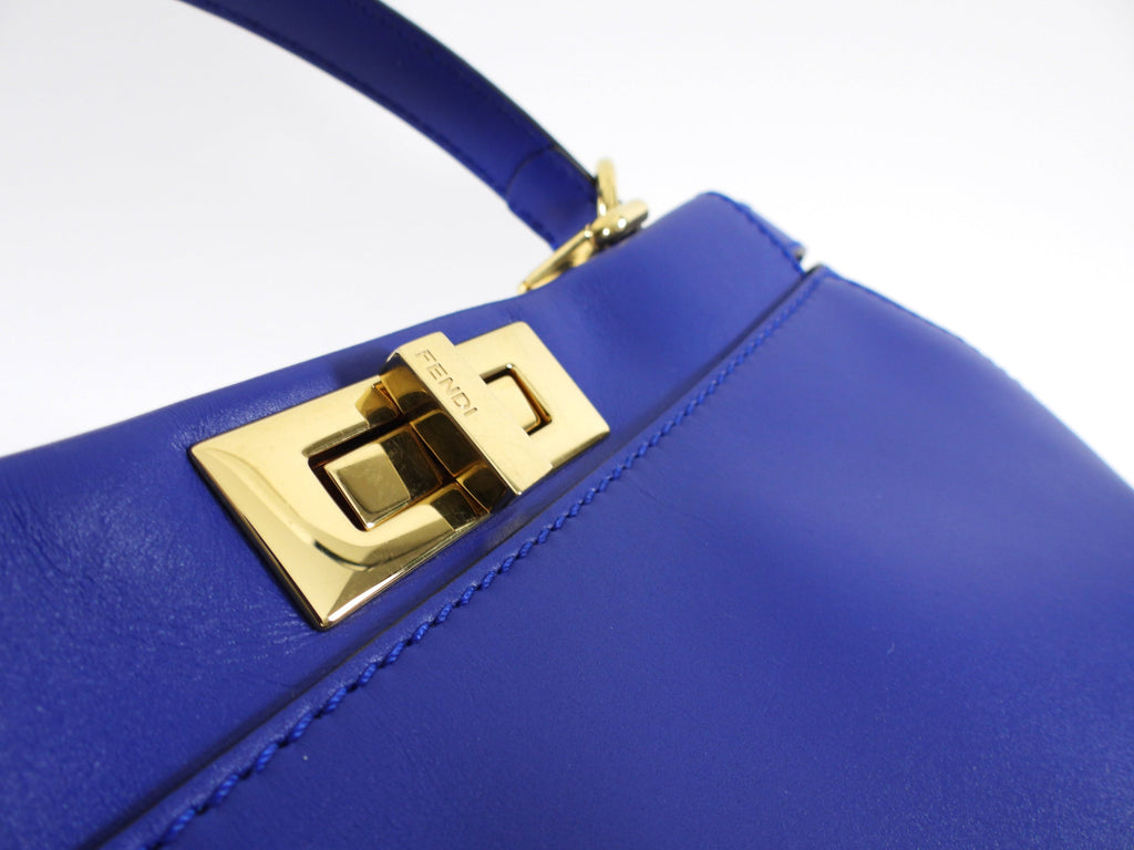 Fendi Blue Leather Peekaboo Medium Bag with Pequin Lining