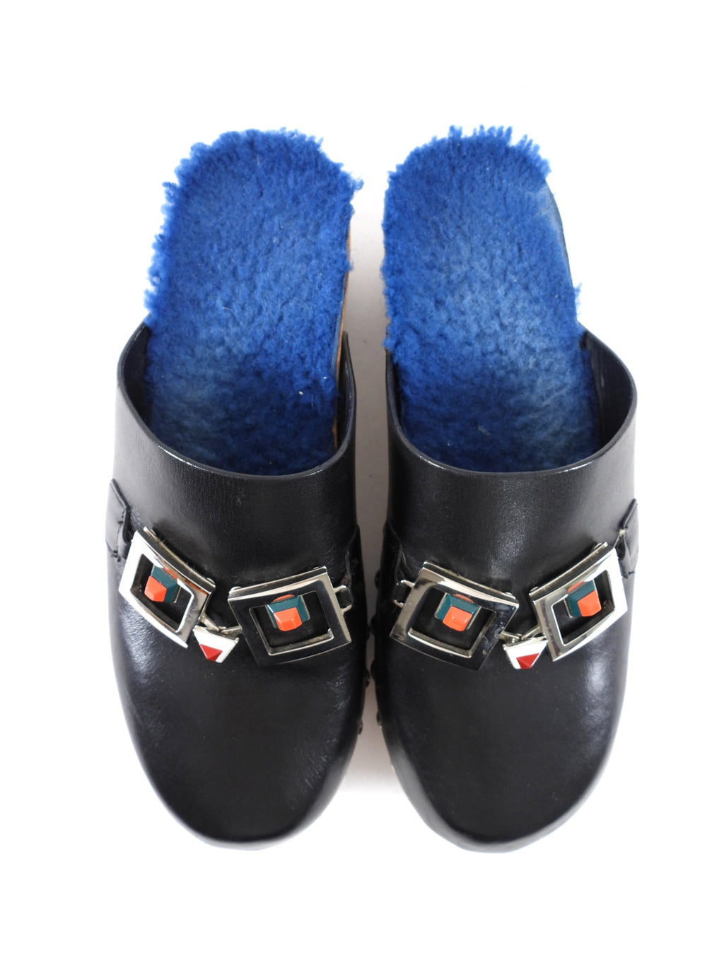 Fendi Black Leather Monster Embellished Clogs - 38
