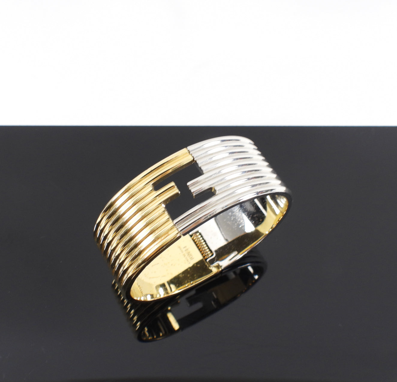 Fendi Two-tone FF Logo Hinged Clamper Bracelet