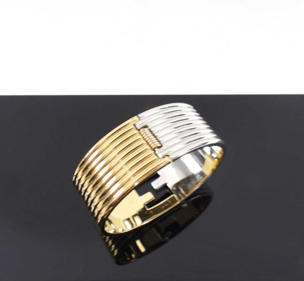 Fendi Two-tone FF Logo Hinged Clamper Bracelet