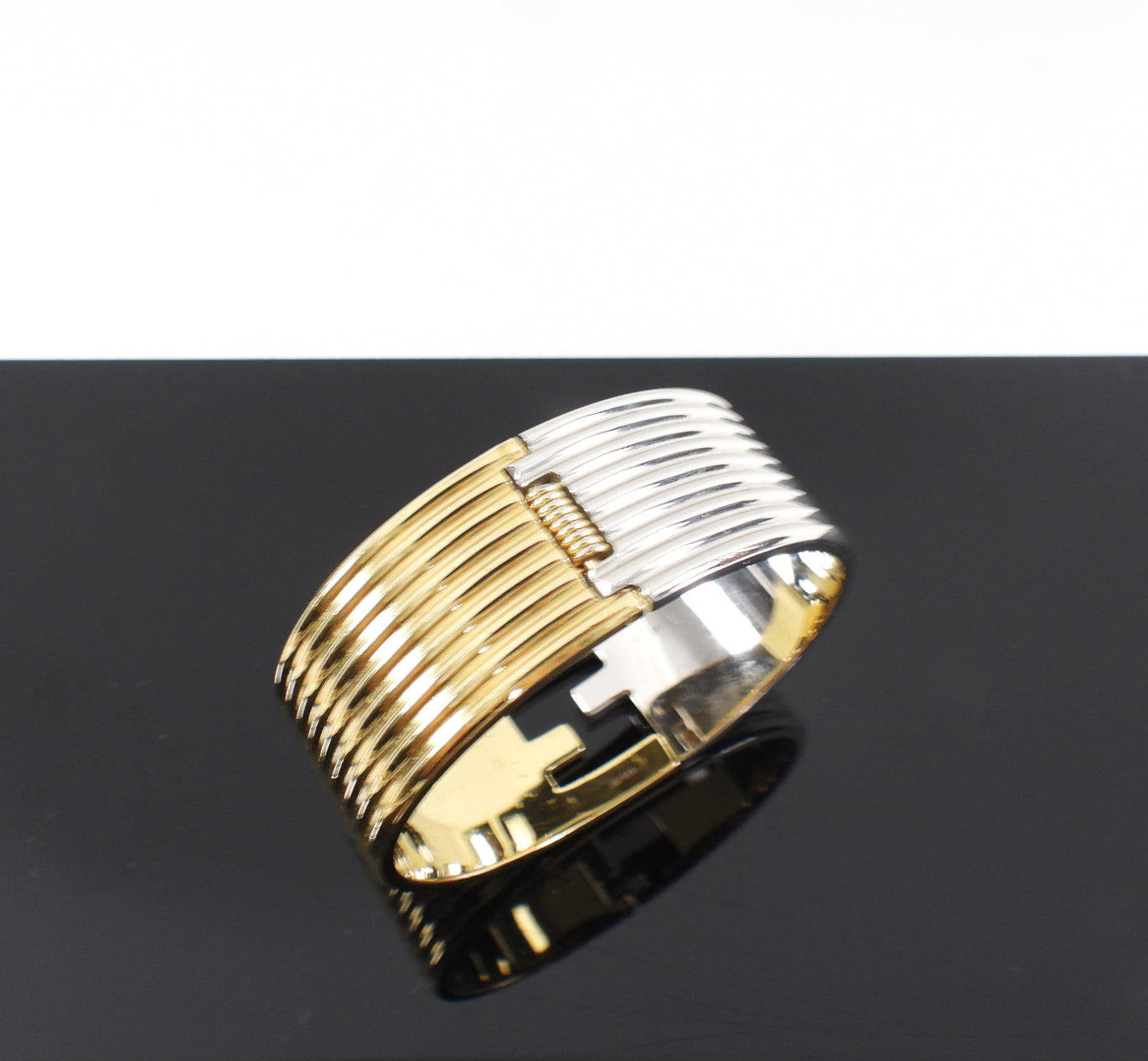 Fendi Two-tone FF Logo Hinged Clamper Bracelet