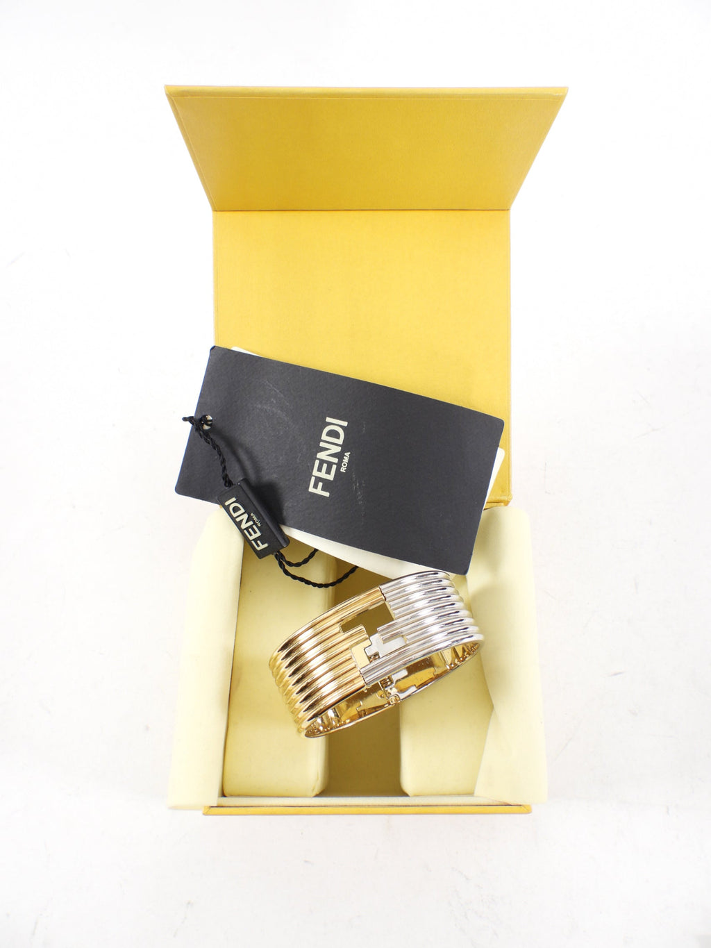 Fendi Two-tone FF Logo Hinged Clamper Bracelet