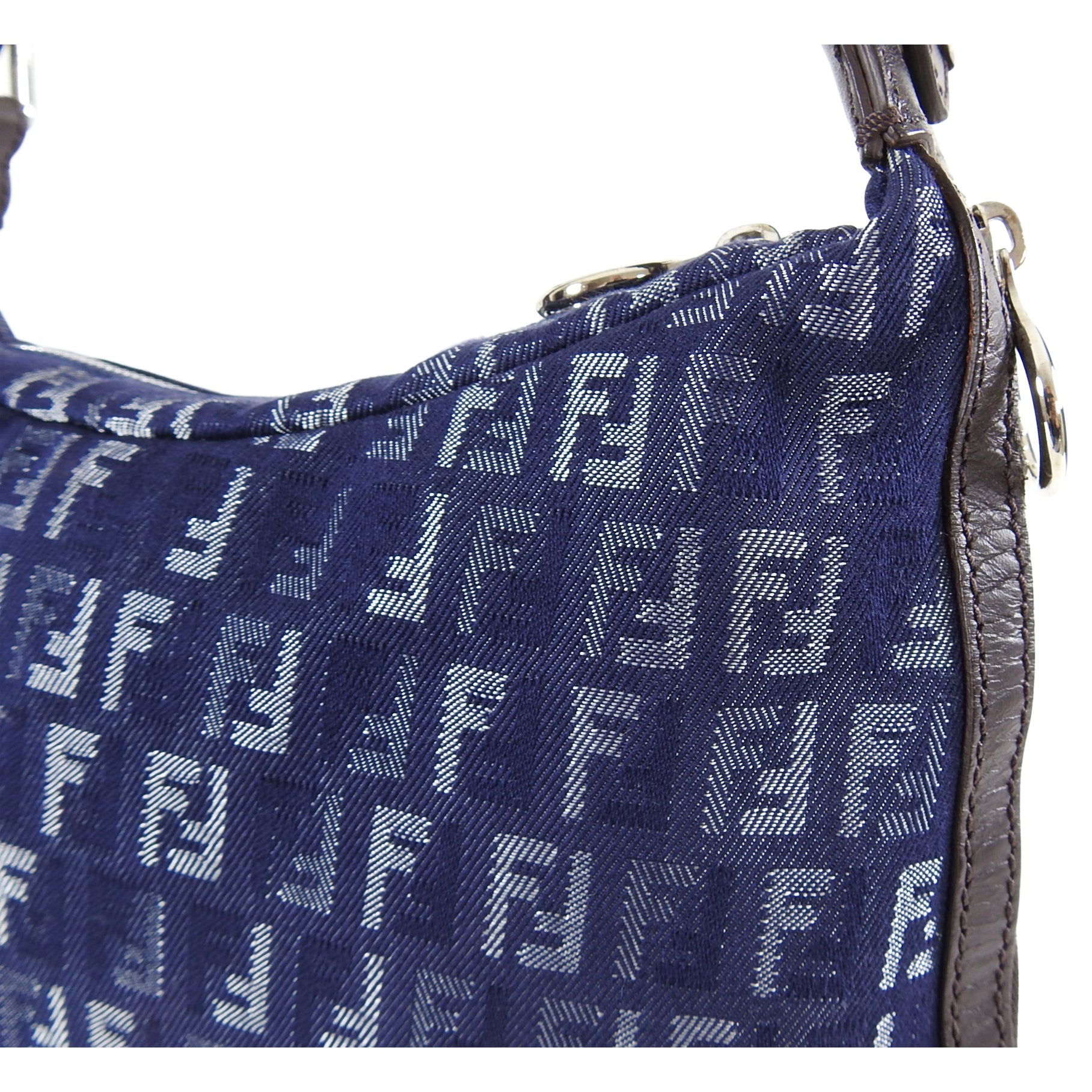 Fendi Denim FF Zucca Logo Zucchino Oyster Bag