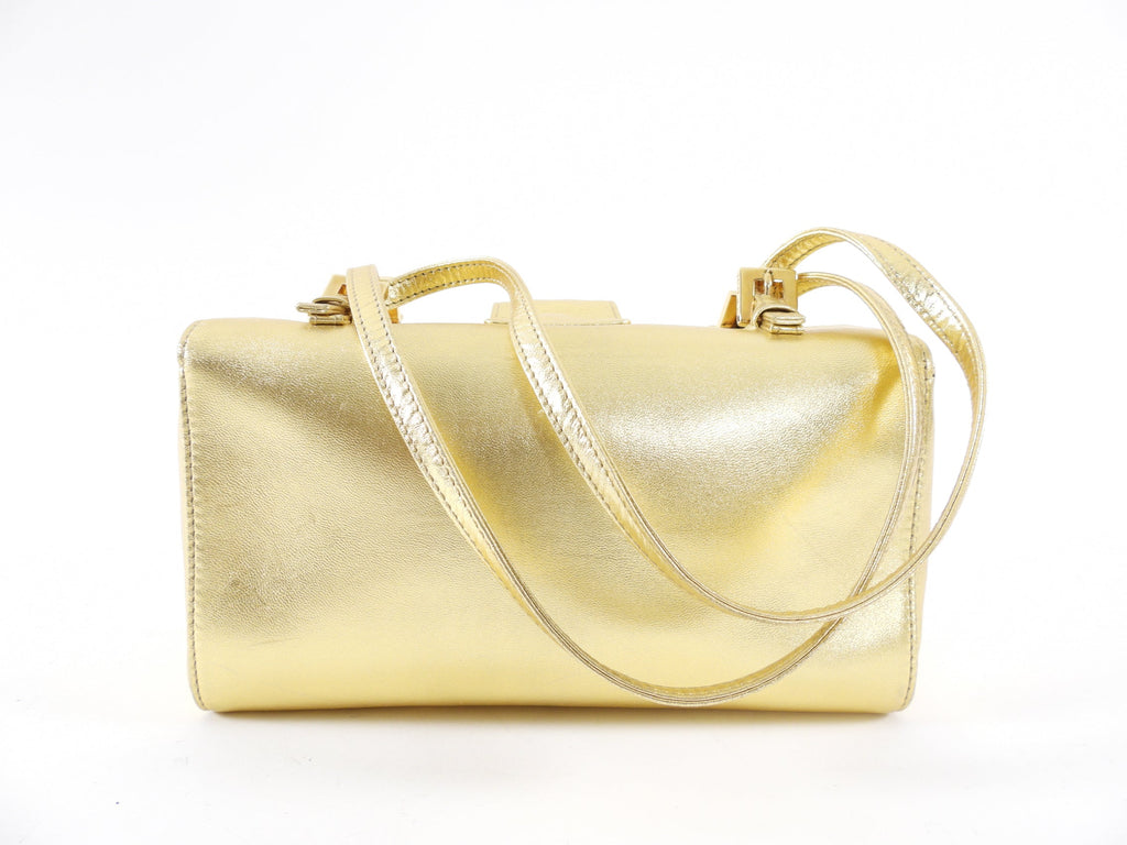 Fendi Vintage Late 1990's Gold Leather Crystal Baguette Box Bag