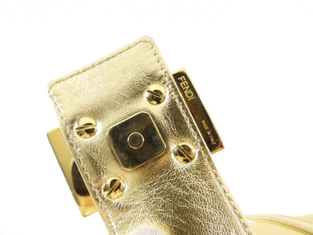Fendi Vintage Late 1990's Gold Leather Crystal Baguette Box Bag