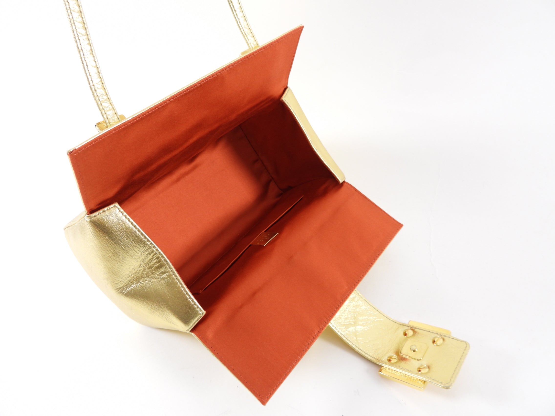 Fendi Vintage Late 1990's Gold Leather Crystal Baguette Box Bag