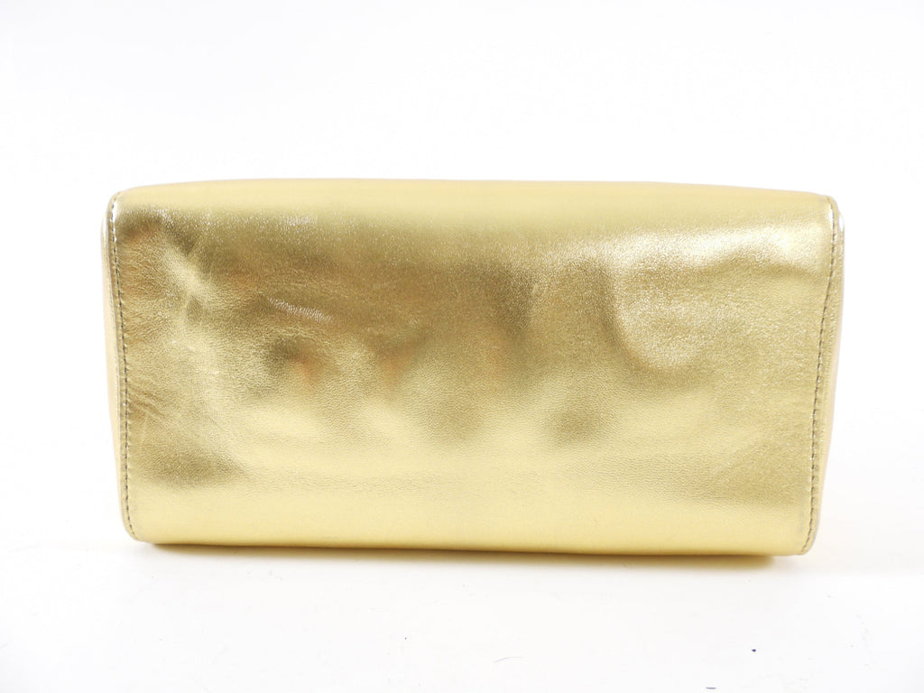 Fendi Vintage Late 1990's Gold Leather Crystal Baguette Box Bag