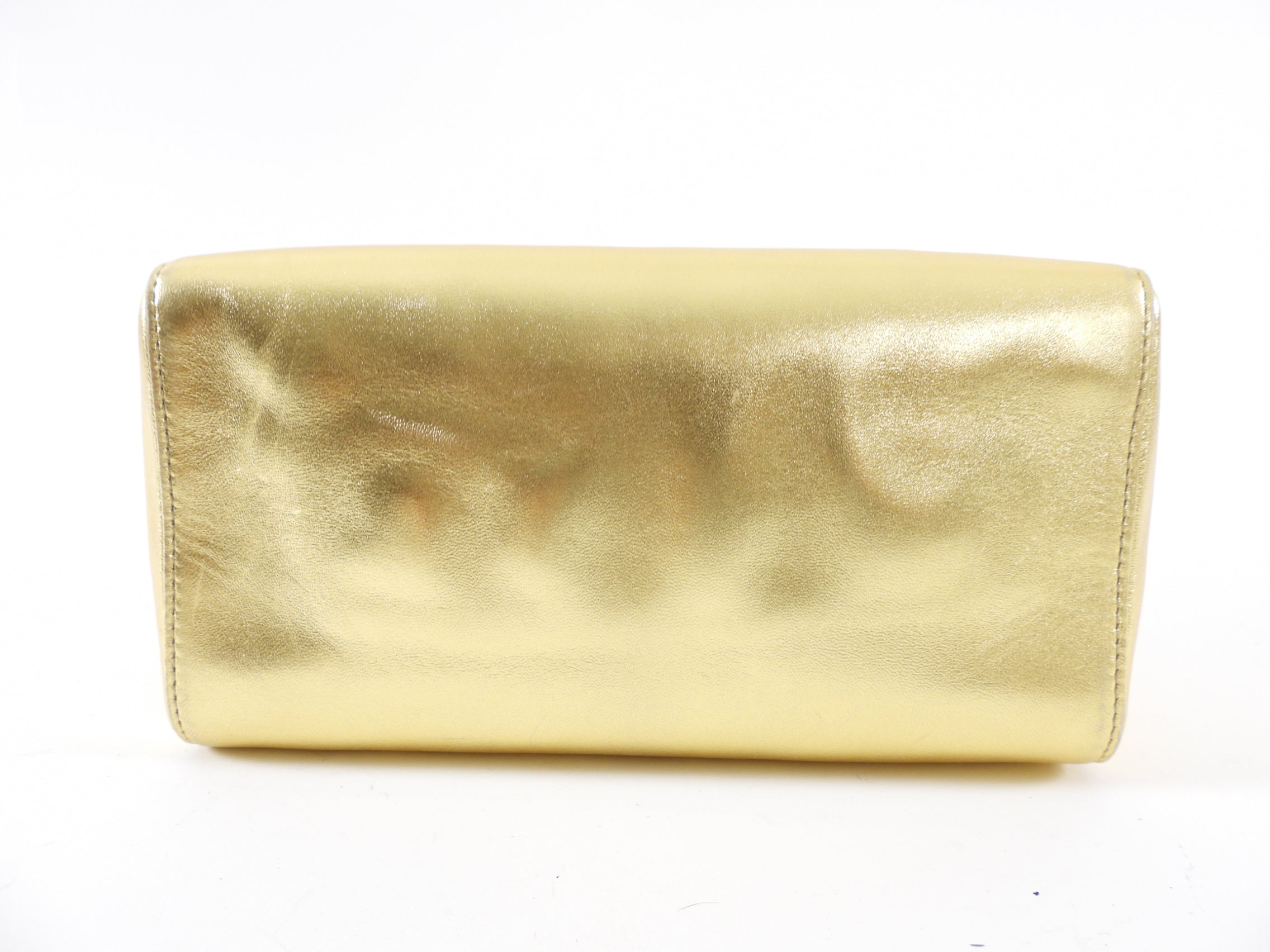 Fendi Vintage Late 1990's Gold Leather Crystal Baguette Box Bag