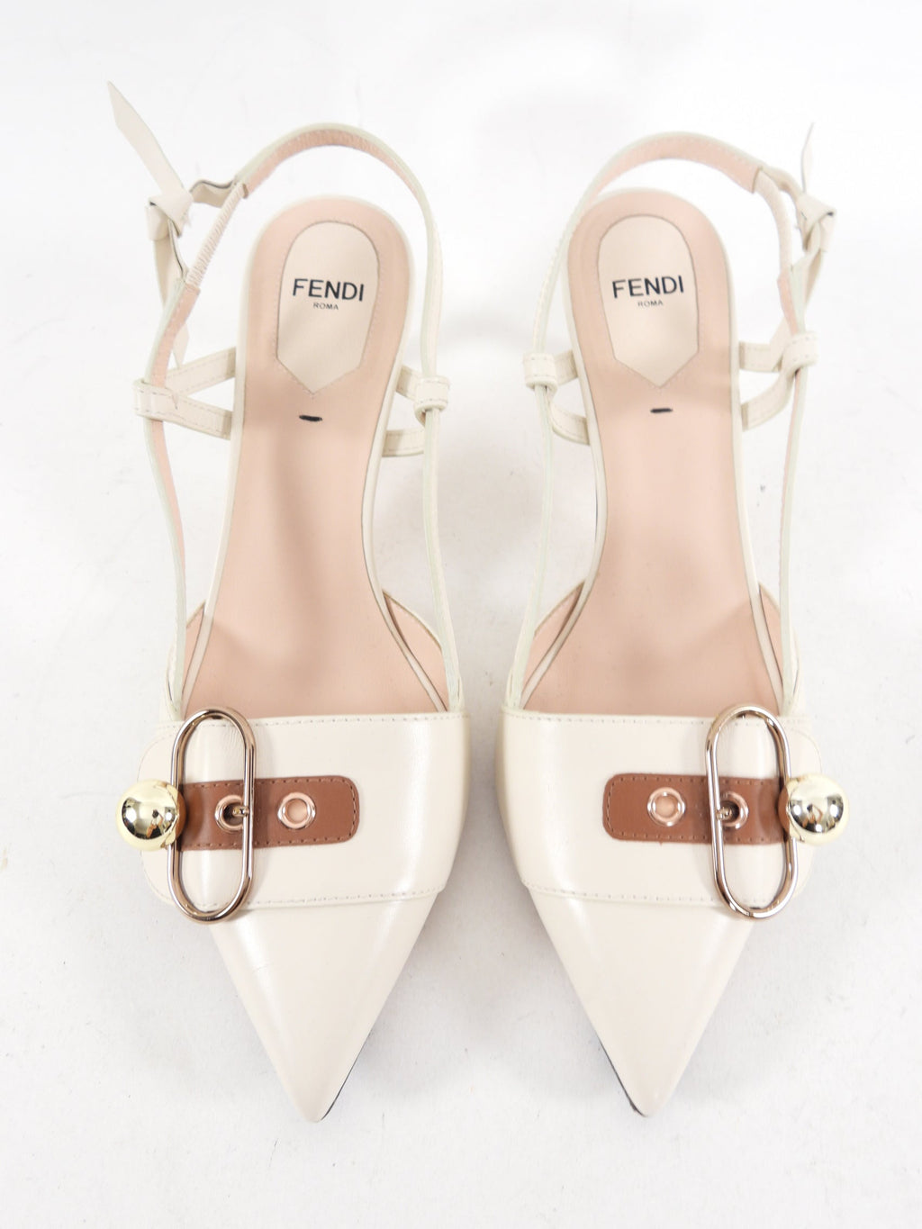 Fendi Ivory Leather Embellished Slingback - IT38 / USA 7.5