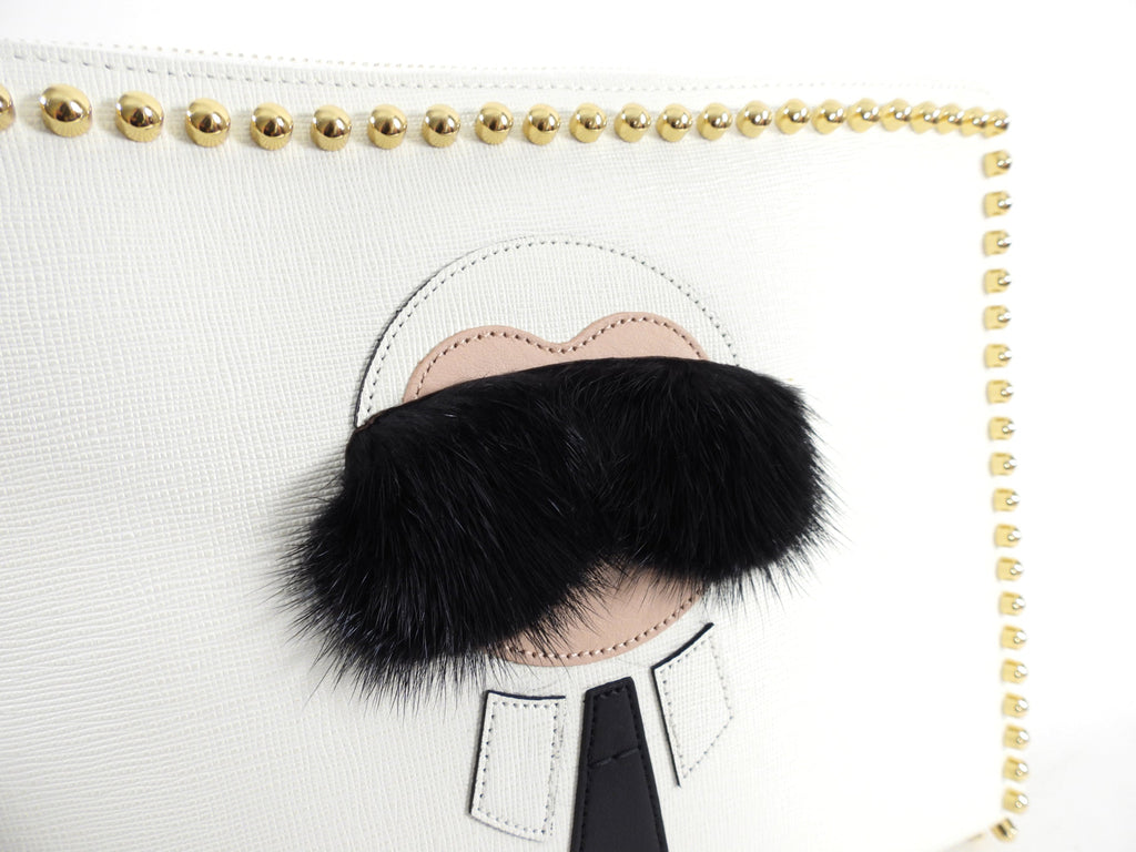 Fendi White Karlito Stud Clutch Bag