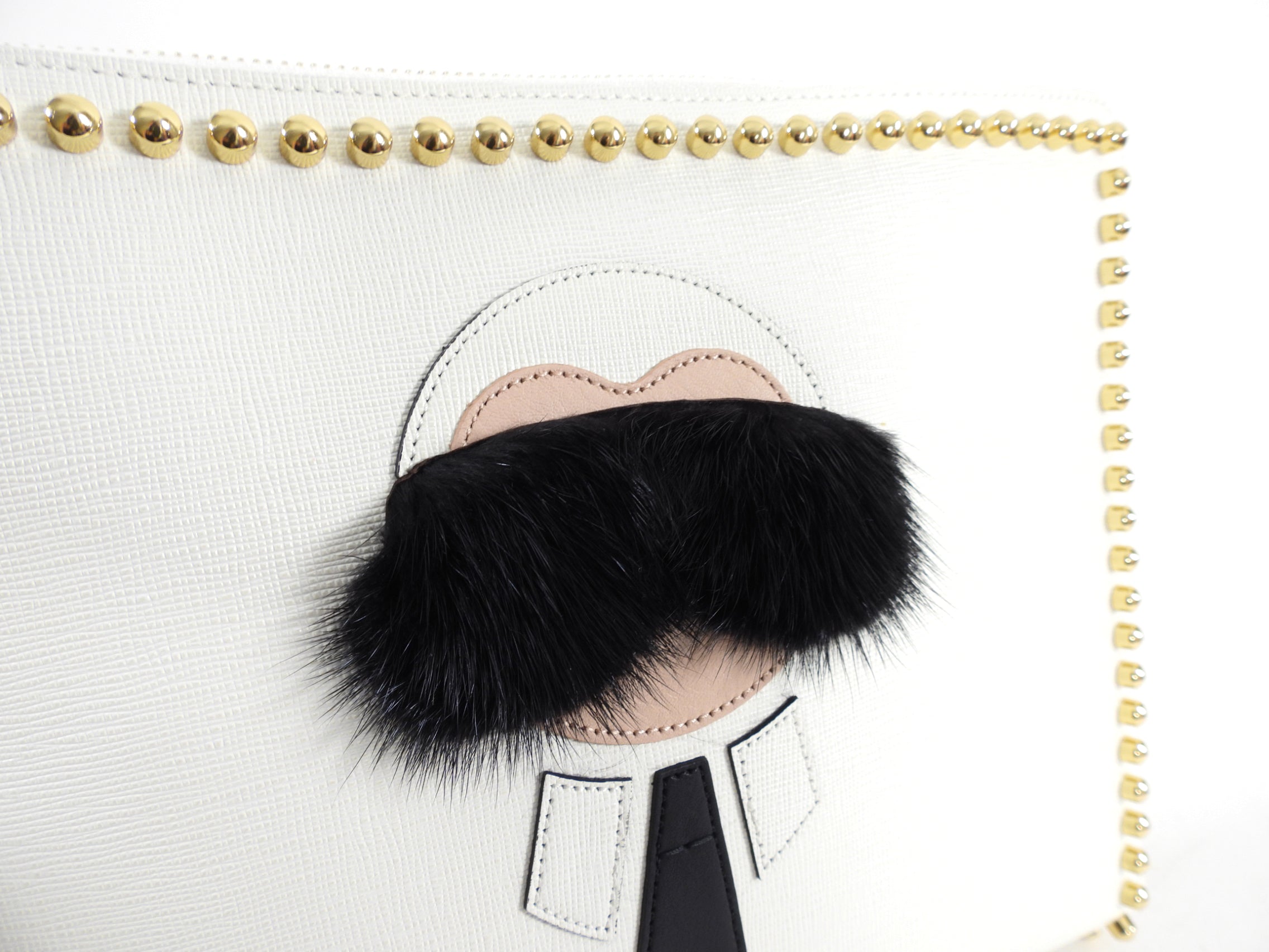 Fendi White Karlito Stud Clutch Bag