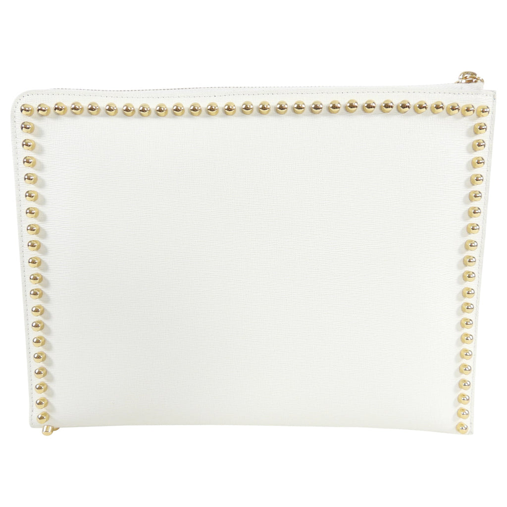 Fendi White Karlito Stud Clutch Bag
