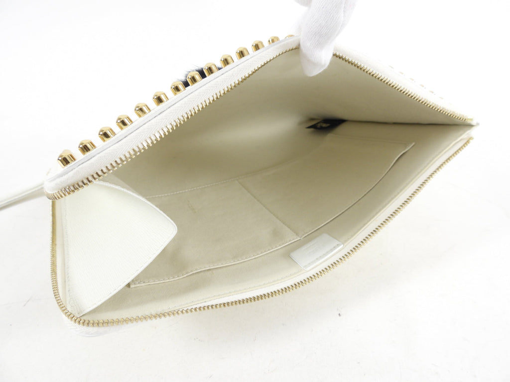 Fendi White Karlito Stud Clutch Bag