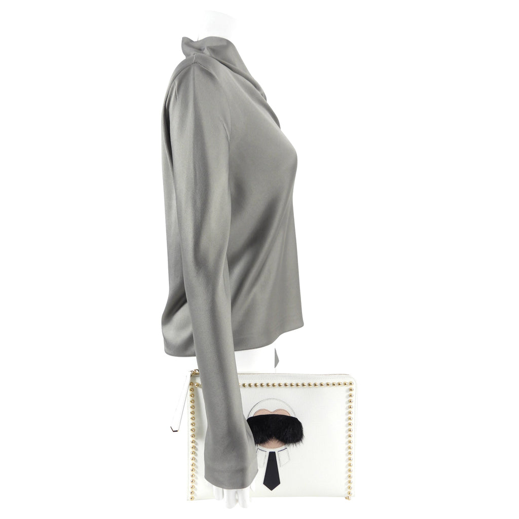Fendi White Karlito Stud Clutch Bag