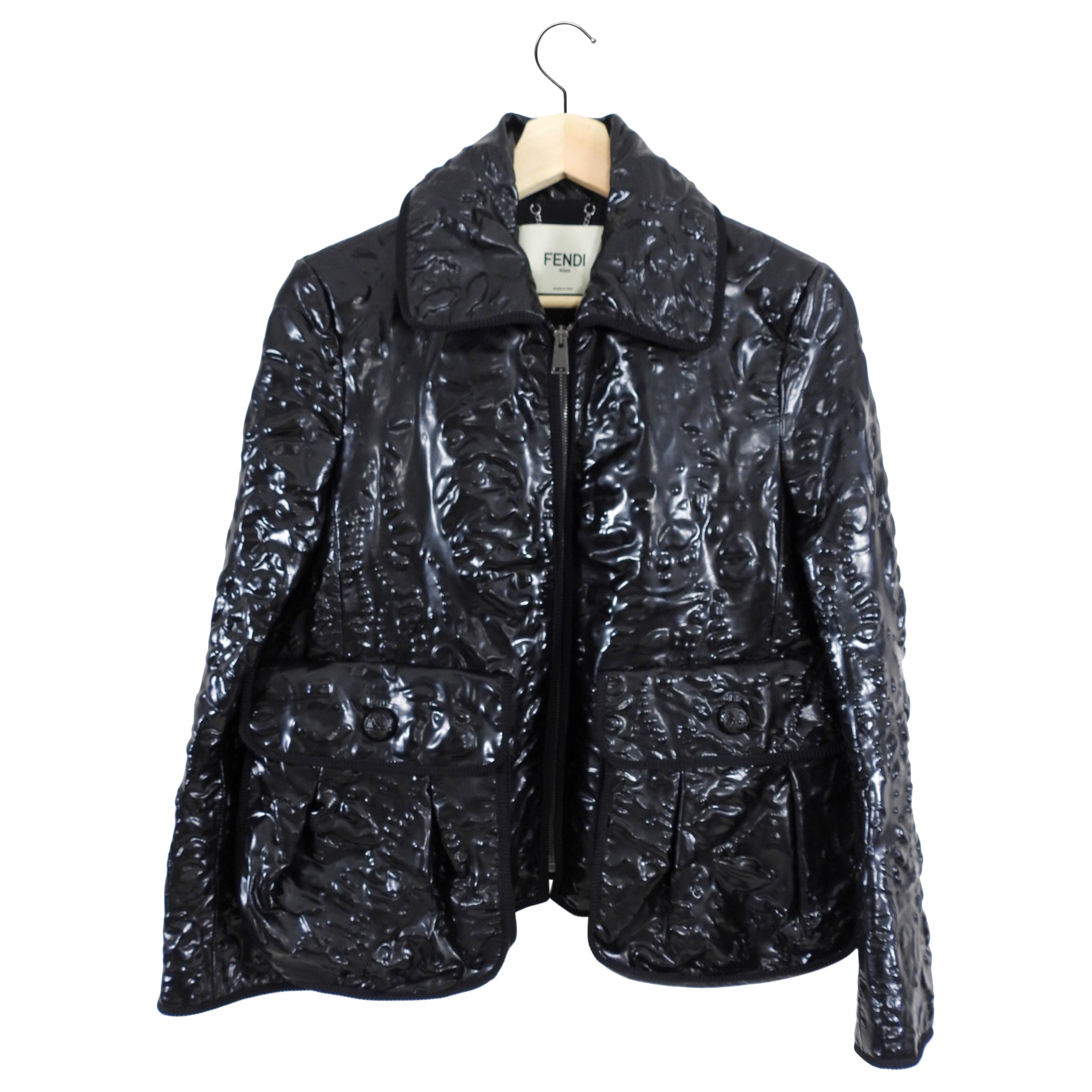 Fendi Black Molded Leather Zip Jacket - USA XS / 0 / 2