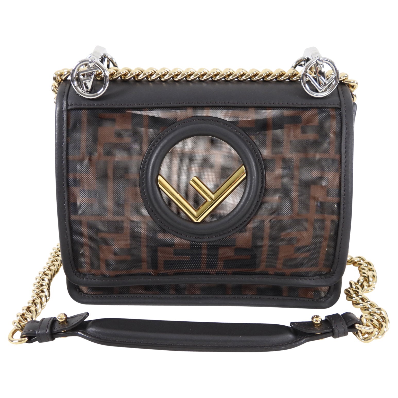 Fendi Kan I Zucca Logo Mesh Chain Strap Bag