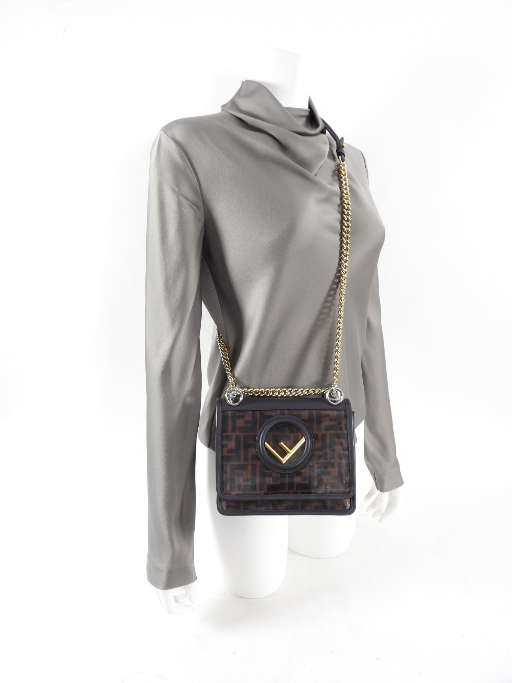 Fendi Kan I Zucca Logo Mesh Chain Strap Bag