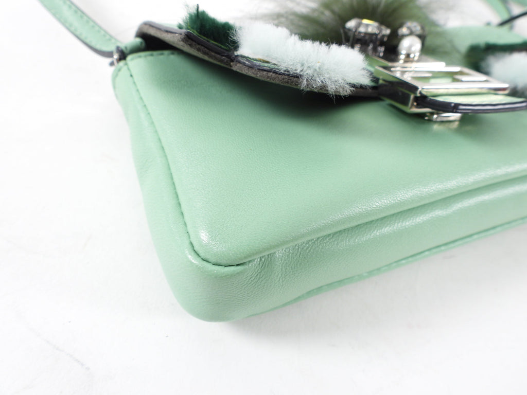 Fendi Mint Green Micro Monster Baguette Crossbody Bag