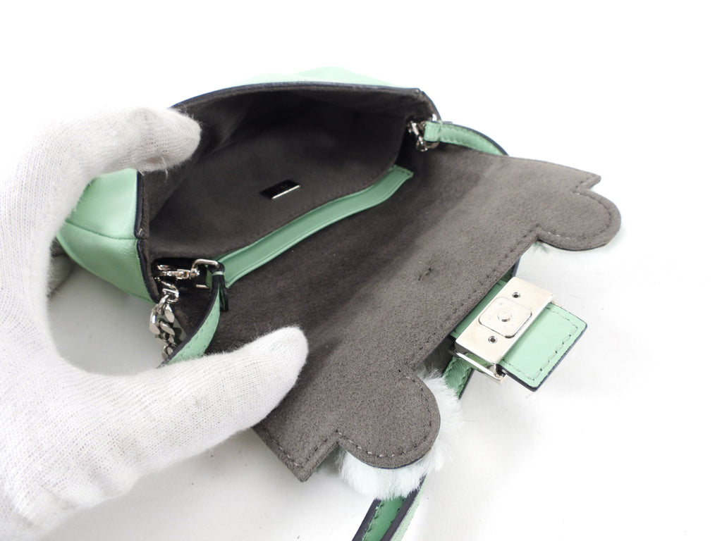 Fendi Mint Green Micro Monster Baguette Crossbody Bag