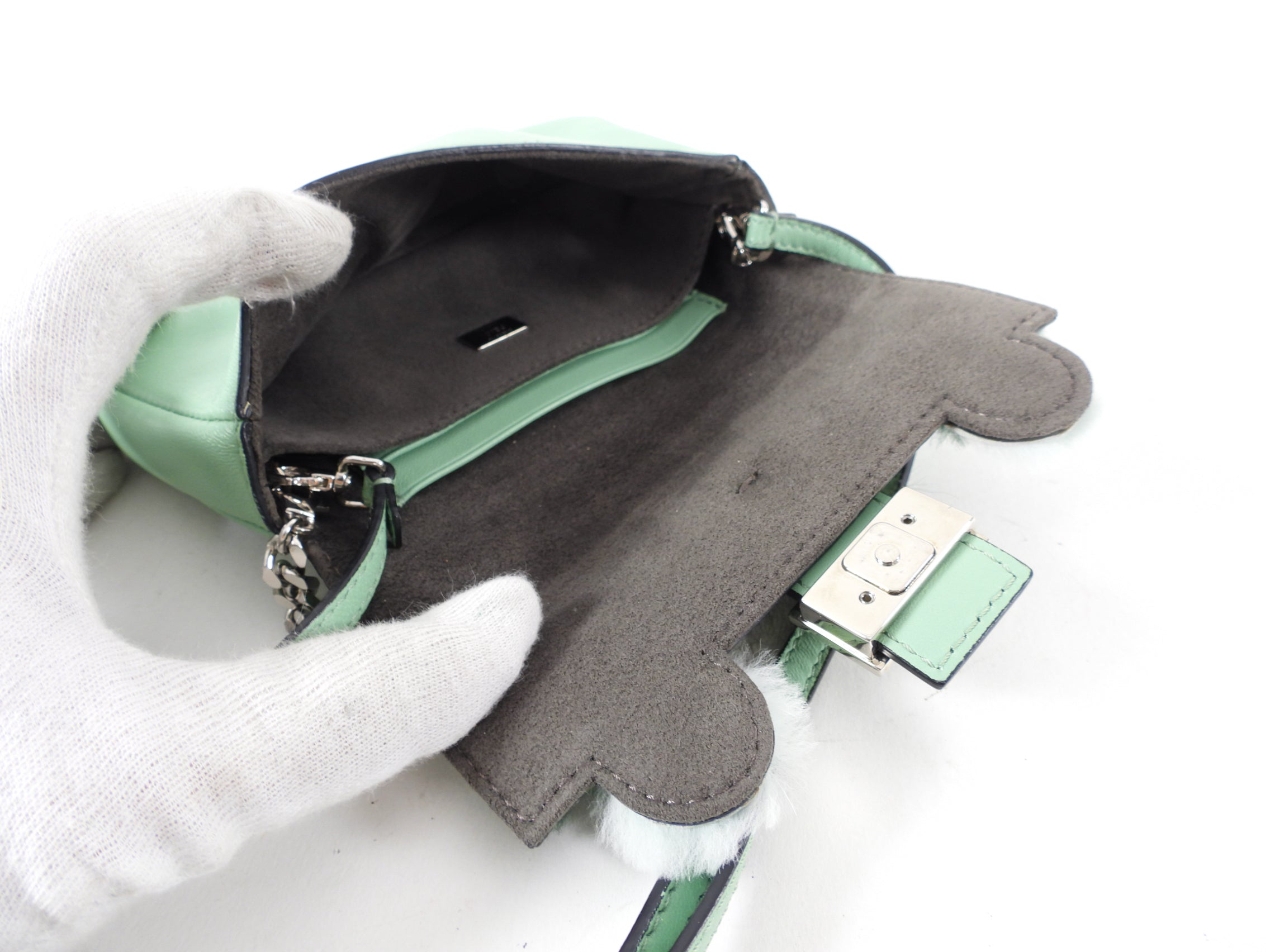 Fendi Mint Green Micro Monster Baguette Crossbody Bag
