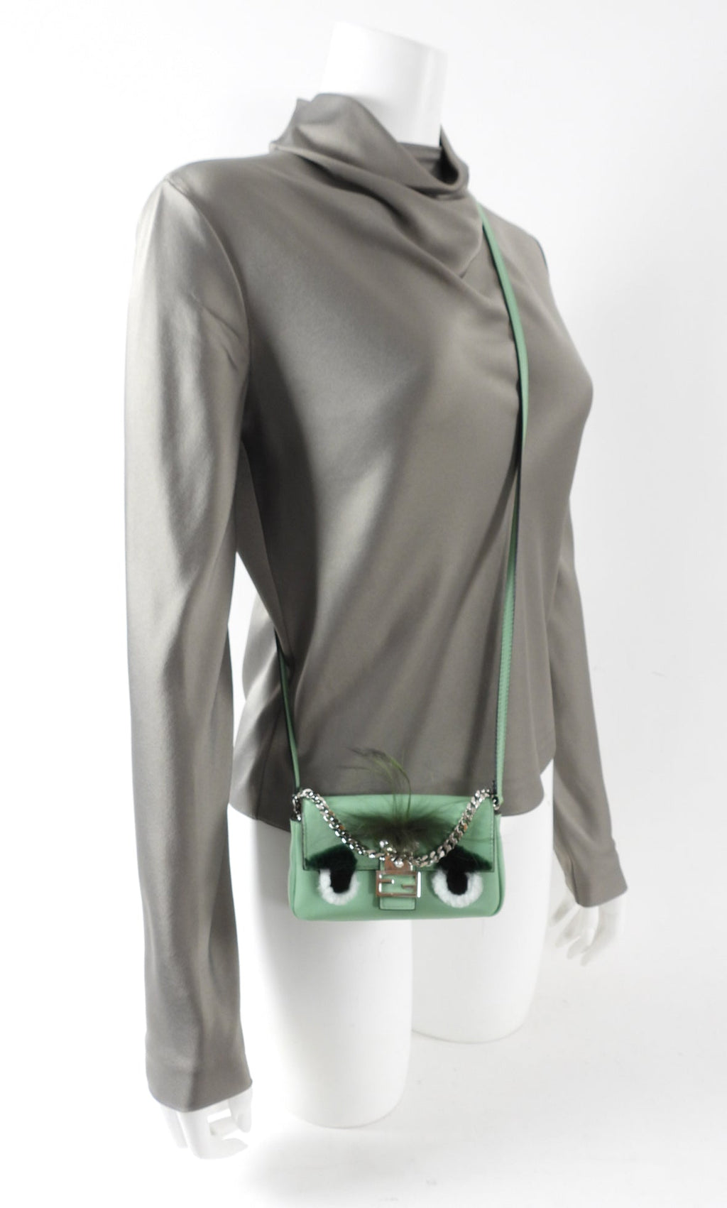 Fendi Mint Green Micro Monster Baguette Crossbody Bag