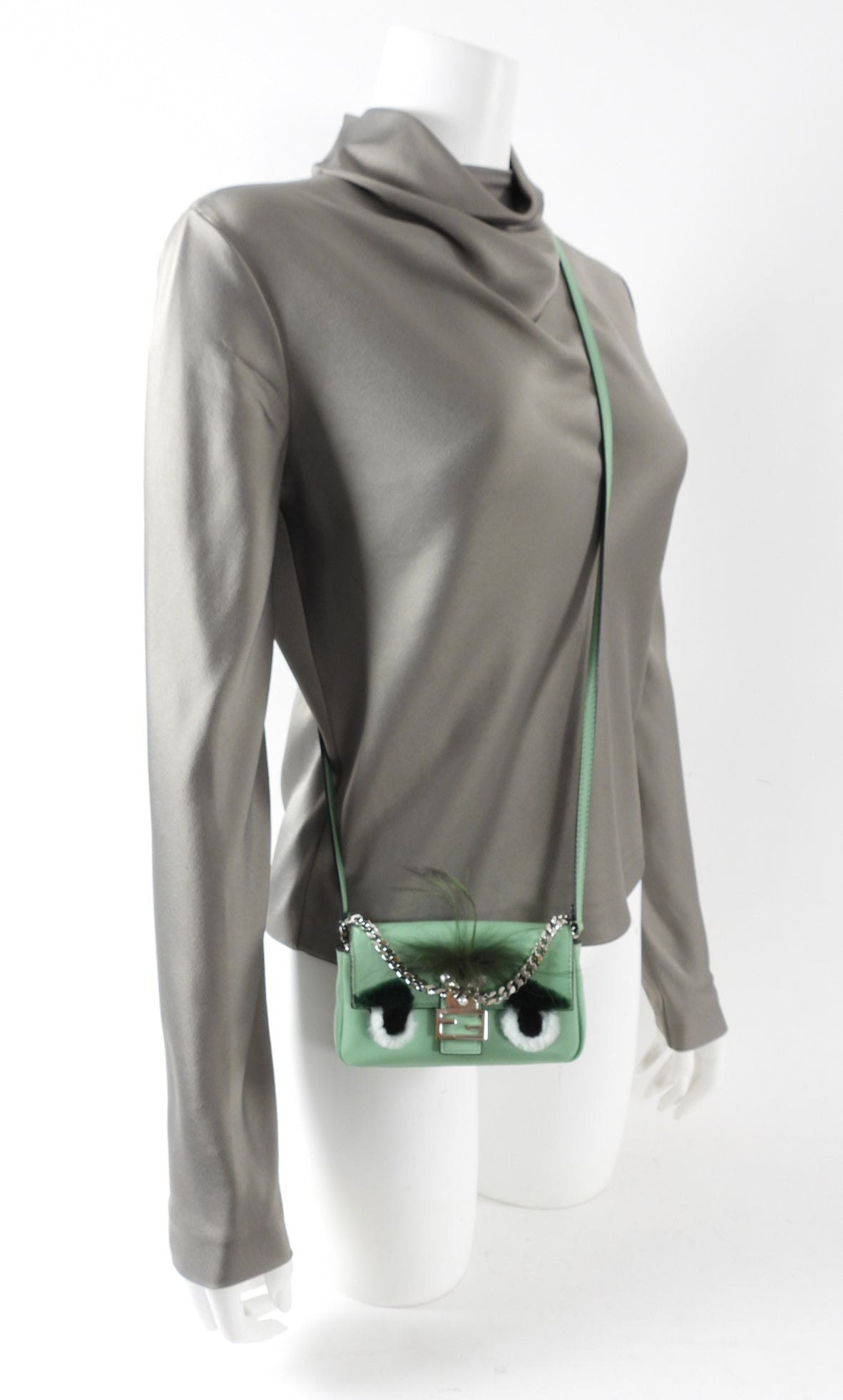 Fendi Mint Green Micro Monster Baguette Crossbody Bag