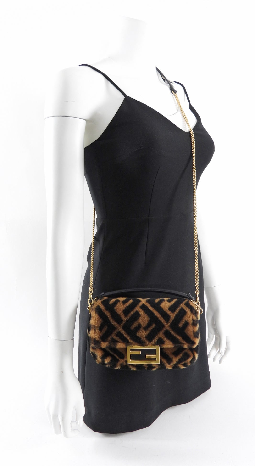 Fendi 1974 Mini Brown Sheepskin Shearling Baguette Bag