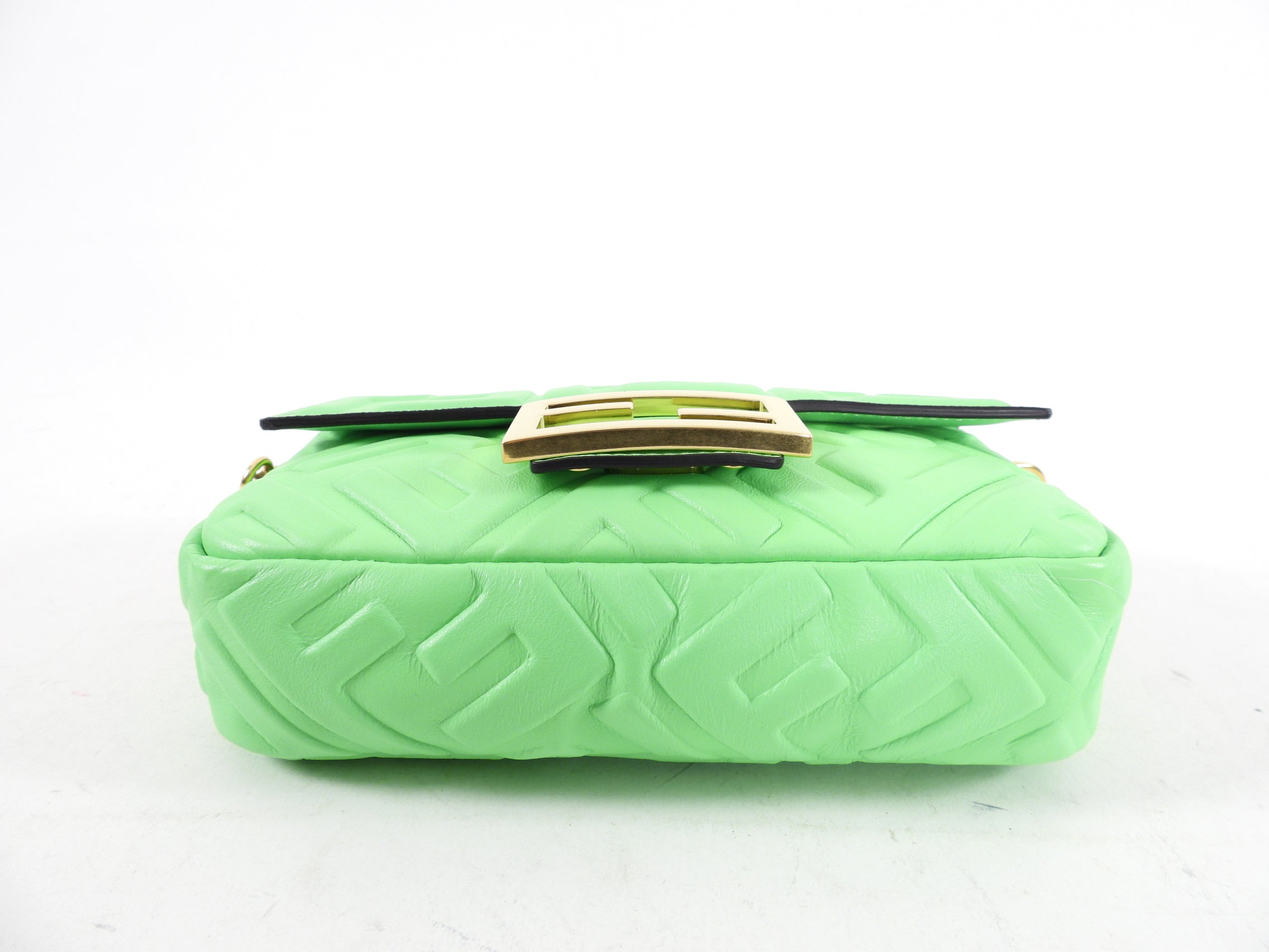 Fendi Edamame Bright Green Embossed Leather Mini Baguette Bag