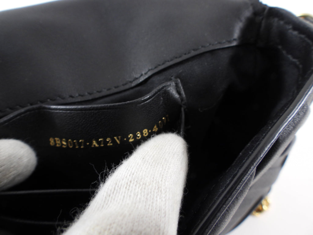 Fendi Black Embossed FF Leather 1974 Mini Baguette Chain Bag